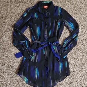 KIRNA ZABETE for Target Paint Streak Sheer Sleeves Belted Shirt Dress Size XS